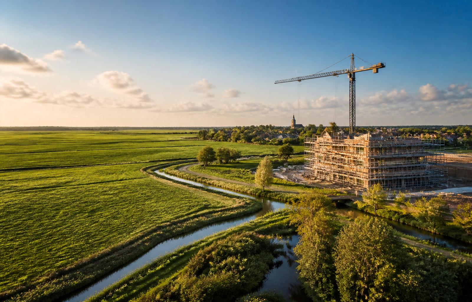 Bouwproject in een groen Nederlands polderlandschap